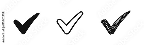 Check Mark Icon Set. Simple Tick Symbol for Approval, Completion, and Correctness.