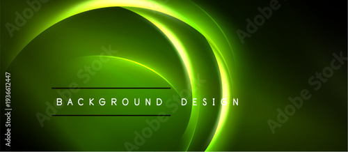 Abstract green neon lines form flowing shapes over dark background. Text reads background design. Simple, modern aesthetic.