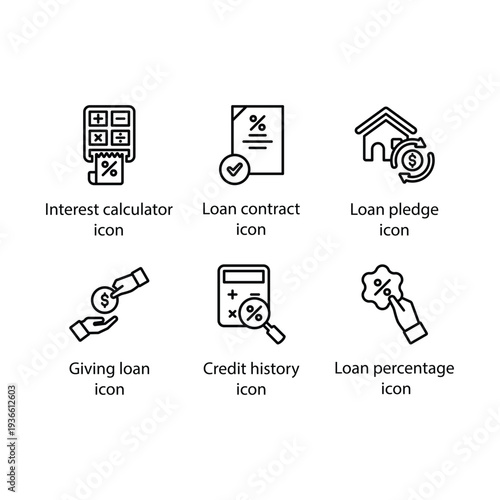 Interest calculator, Loan contract, Loan pledge, giving loan, Credit history, Loan percentage, icon