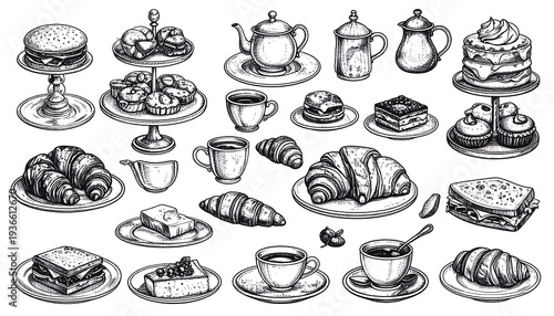 A collection of sweet and savory pastries with coffee