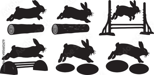 Black Solid Agility Bunny Silhouettes Set of Six on White Background