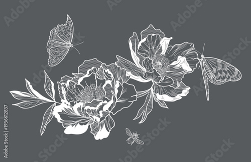  flowers and foliage. Vector illustration, bouquet.	