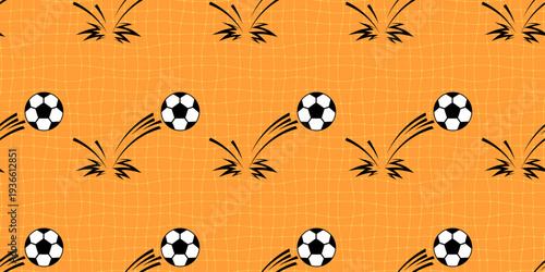 Football ball pattern for soccer seamless boy and sport vector design. Doodle print border for cute hexagon bg and world cup kids background. Football net graphic for soccer goal
