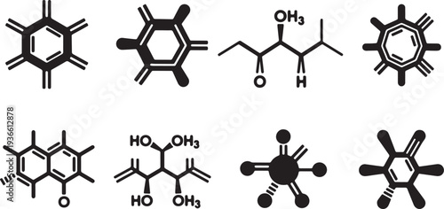 Black Solid Air Pollutant Silhouettes Set of Six on White Background