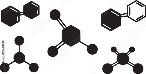 Black Solid Alcohol Solvent Silhouettes Set of Six on White Background