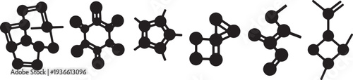 Black Solid Painkiller Molecular Silhouettes Set of Six on White Background