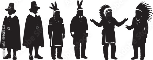 Black Solid Historical Teeth Necklace Set of Six on White Background