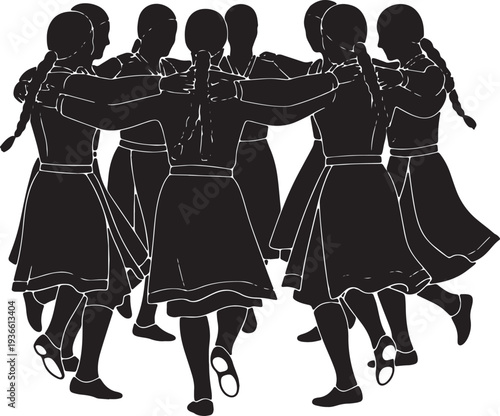 Black Solid Armenian Kochari Dance Silhouettes Set of Six on White Background