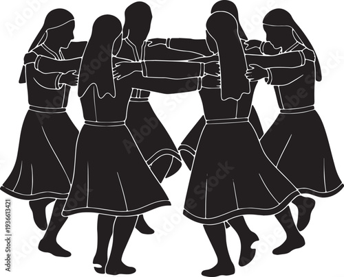 Black Solid Armenian Kochari Dance Silhouettes Set of Six on White Background