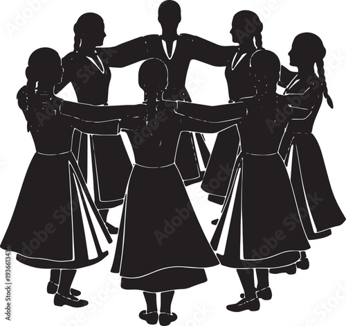 Black Solid Armenian Kochari Dance Silhouettes Set of Six on White Background