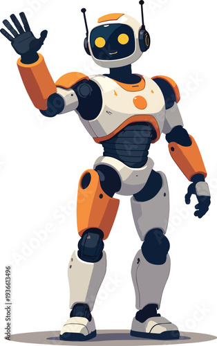 robot umanoide uomo donna che saluta stop alt vettoriale