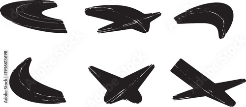 Black Solid Autonomous Drone Silhouettes Set of Six on White Background