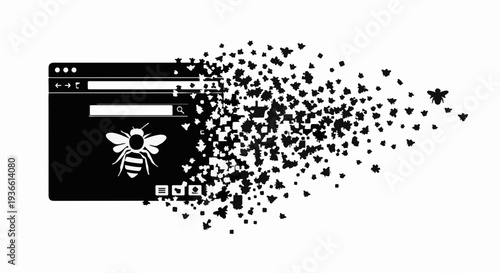 Digital data dissolving into abstract particles, representing loss of information or online disruption.