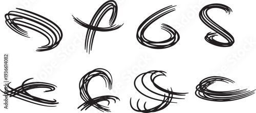 Black Solid Aviation Flight Light Trail Silhouettes Set of Six on White Background