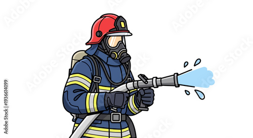 Firefighter Using Fire Hose.