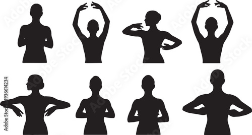 Black Solid Ballet Arm Drill Silhouettes Set of Six on White Background