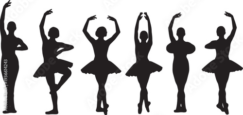 Black Solid Ballet Arm Drill Silhouettes Set of Six on White Background