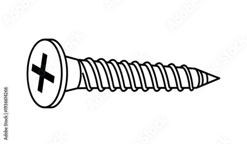 A black and white illustration of a single screw with a crossshaped head