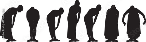 Black Solid Ballet Bow Reverence Silhouettes Set of Six on White Background