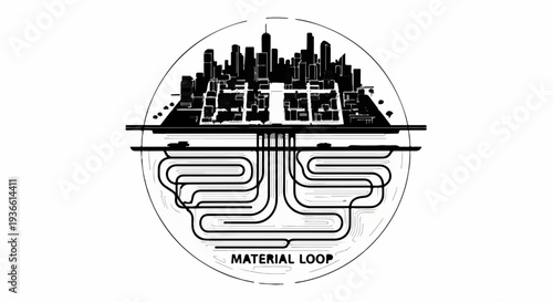 Circular diagram illustrating urban resource management and sustainable city infrastructure