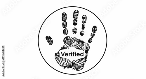 Handprint with intricate patterns and the word 'Verified' inside, symbolizing trust and authenticity.