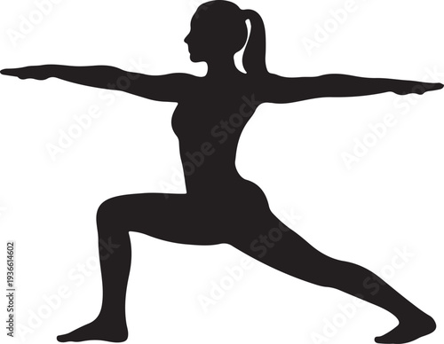 Woman in Warrior II Yoga Pose Silhouette Vector