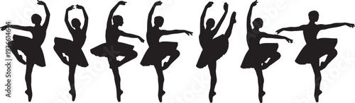 Black Solid Ballet Footwork Silhouettes Set of Six on White Background