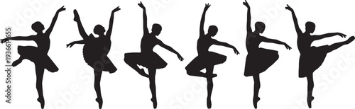 Black Solid Ballet Footwork Silhouettes Set of Six on White Background