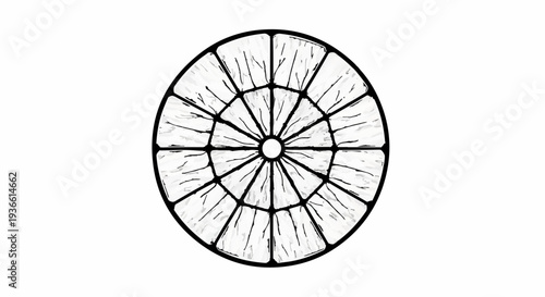 Abstract circular pattern with radiating lines and segmented sections, hand-drawn style