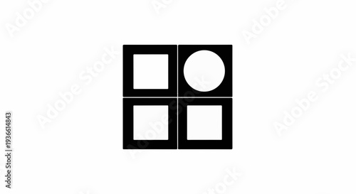 Geometric pattern with one circle and three squares on a white background