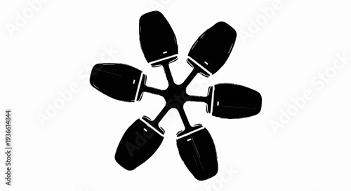 Modern abstract starburst of black objects against a clean white background