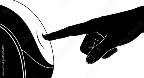 Close-up silhouette of a finger touching a curved surface, symbolizing interaction and discovery.