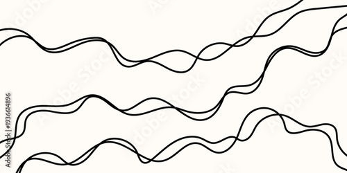 Line cable drawing and squiggle curve long with abstract tangle thin Wavy curvy thread and line pattern vector with squiggly wire cable Rope line divider and element squiggle white