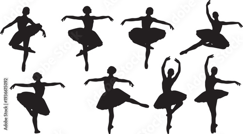 Black Solid Ballet Petite Allegro Silhouettes Set of Six on White Background