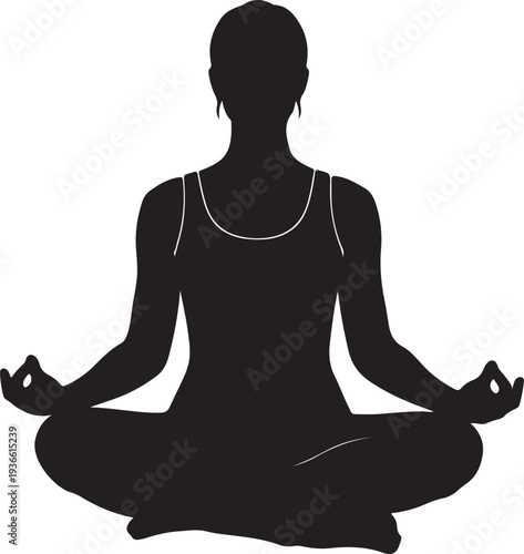Woman Meditating in Lotus Pose Silhouette Vector