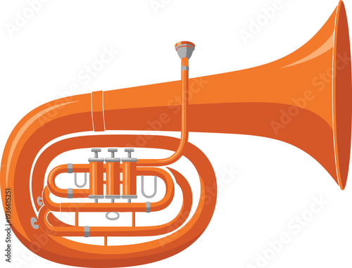 Brass tuba musical instrument wind orchestra band equipment flat vector illustration