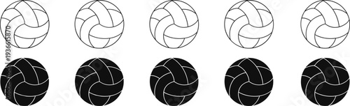Volleyball ball icon set with outline and solid styles, sports ball vector collection isolated minimal line design illustration for branding