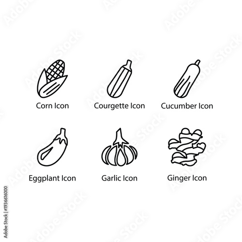 Corn, Courgette, Cucumber, Eggplant, Garlic, Ginger, icon