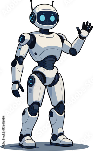 robot umanoide uomo donna che saluta stop alt vettoriale