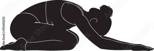 Child's Pose Yoga Silhouette Vector Illustration