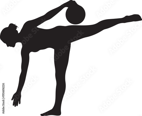 Black Silhouette of Female Gymnast with Ball Vector
