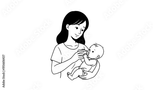 Mother and baby daily routine flat vector illustration EPS 10