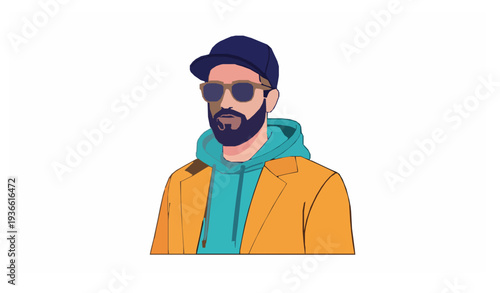 Cartoon bearded man problem solving character vector illustration