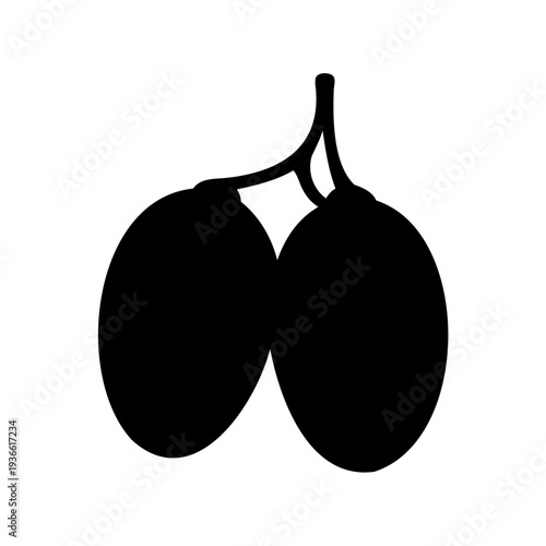 Stylized black silhouette illustration of two oblong fruits hanging from a branch