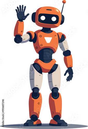 robot umanoide uomo donna che saluta stop alt vettoriale