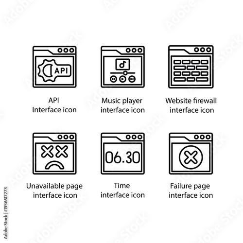 API, Music player, Website firewall, Unavailable page, Time, Failure page, icon