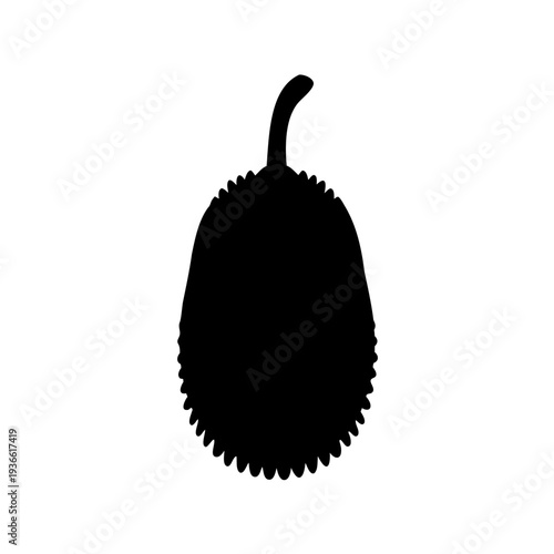 Silhouette of a jackfruit with distinctive spiky skin and small stem