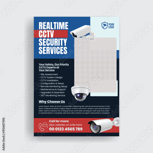 Professional Security System CCTV Installation Flyer Poster Template Design, Video Surveillance Monitoring Services Promotion, Home Business Protection Advertisement, Alarm Security Technician  flyer