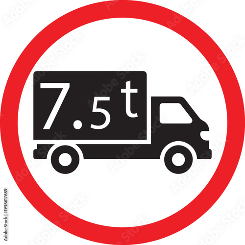 7.5t weight limit road traffic sign vector, maximum gross weight restriction for heavy vehicles