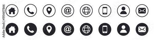 Web icon set. Contact symbols. Home, phone, mail, address, website icons. Vector illustration